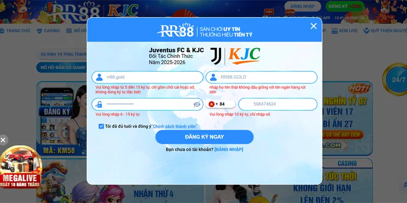 RR88 🏆 Link Trang Chủ RR88.COM Đăng Ký Thưởng +88K 🎉 23 Rà soát lại thông tin đăng ký RR88 và chấp nhận điều khoản